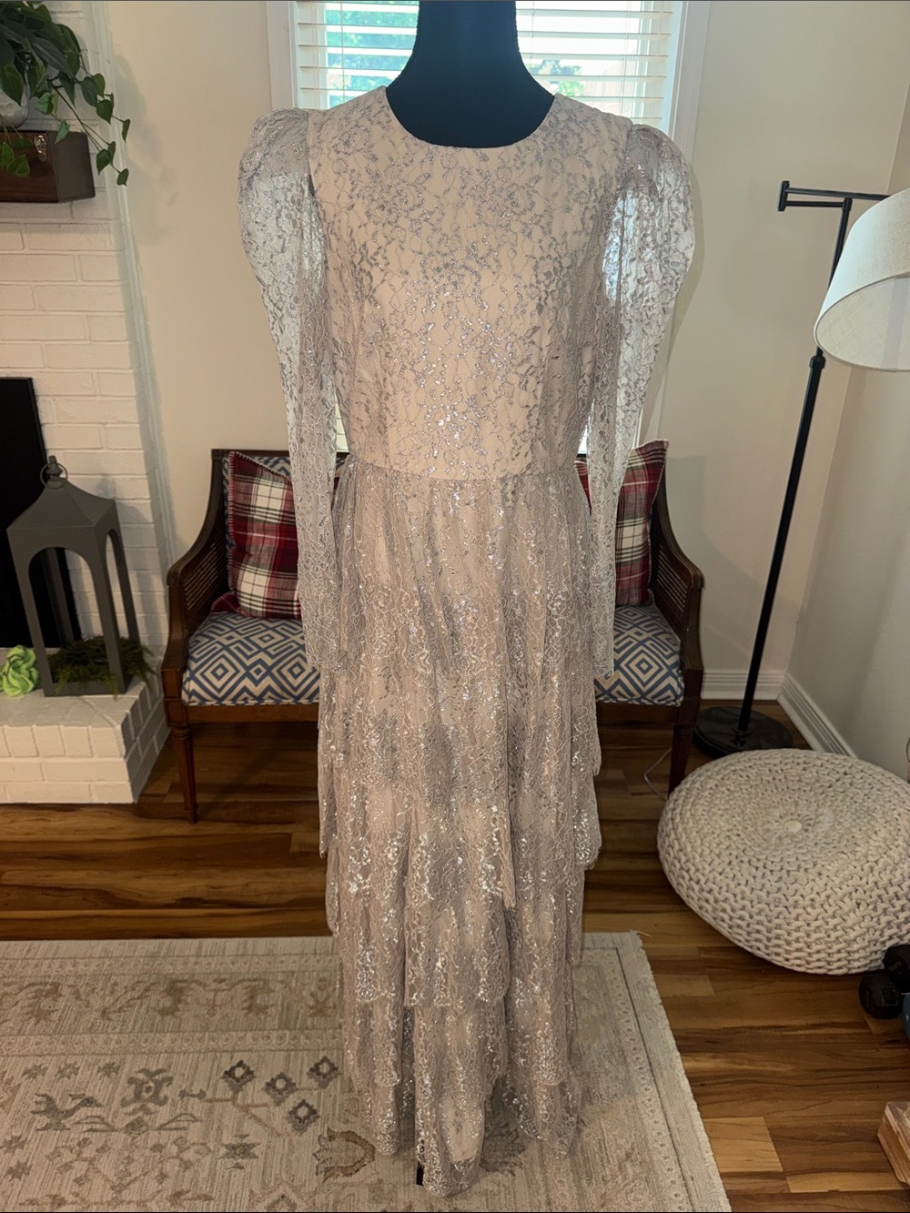 NWT ANTONIO MELANI x Born on Fifth White Lace Tiered Maxi Dress with Long Sleeve - Picture 5 of 14